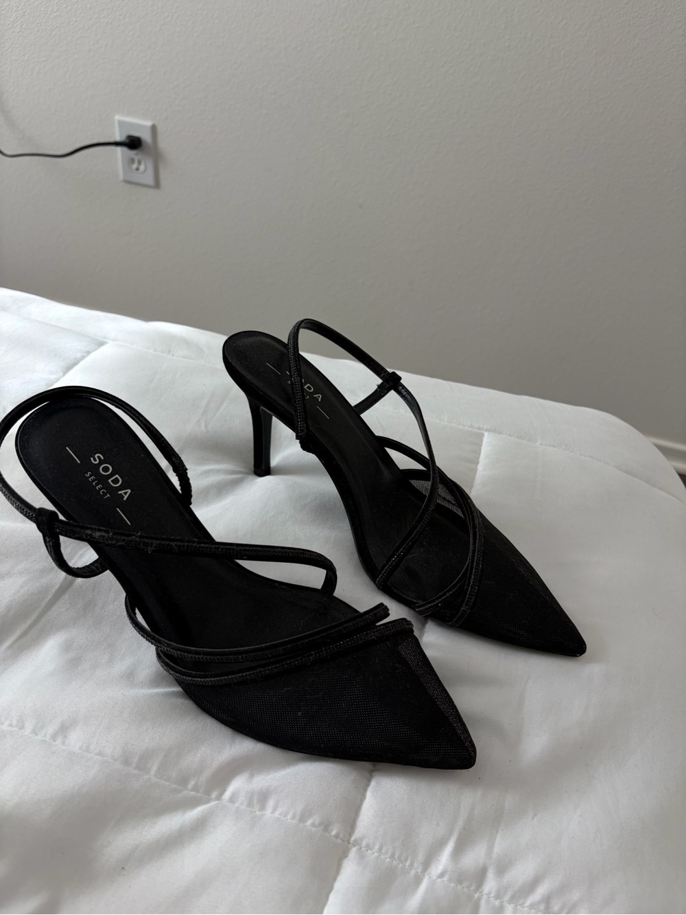 Soda Black Pointed Strappy Stiletto Heels